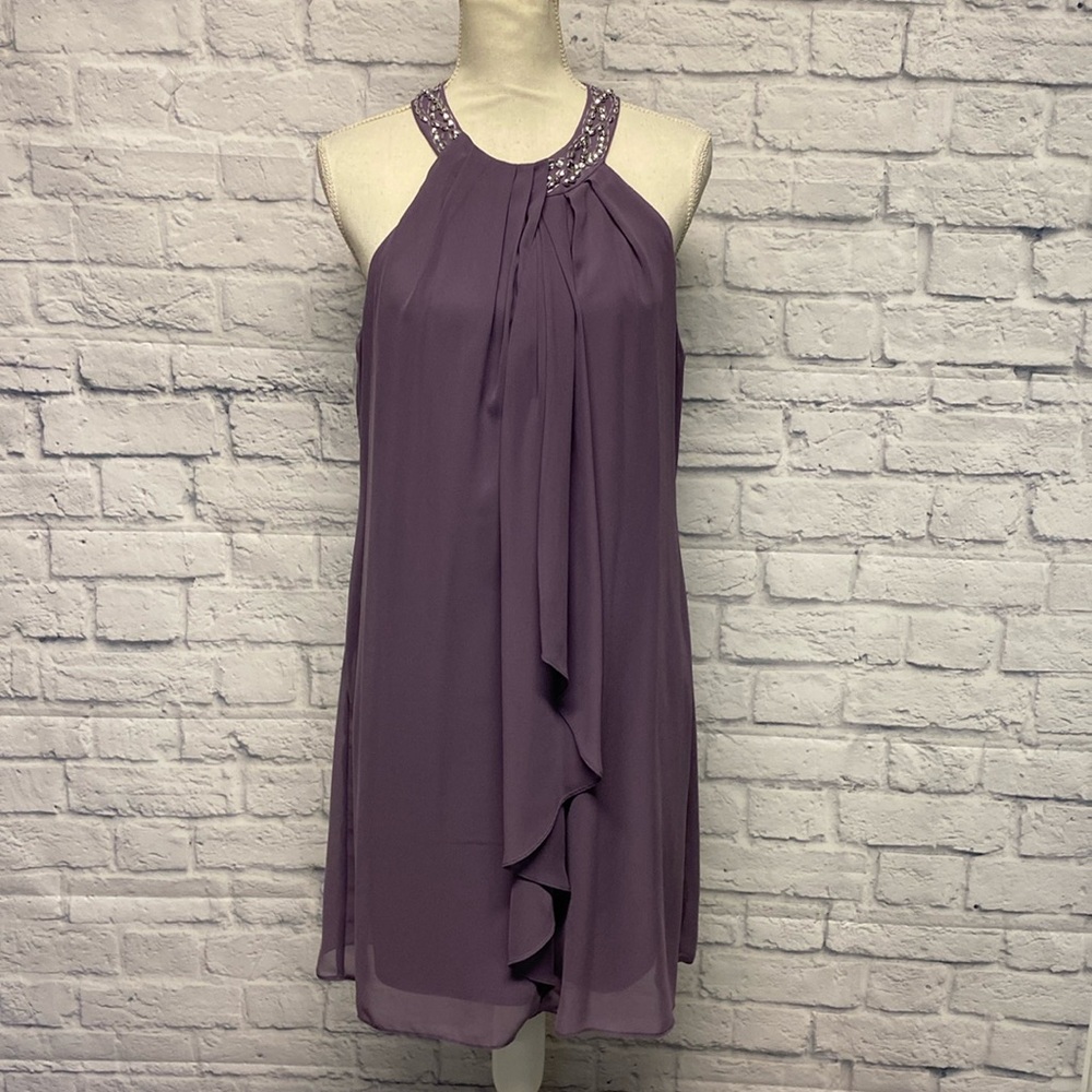 S.L.N.Y Jewel Halter Petite Sheath Chiffon Dress Sz 12P